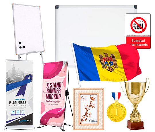 Table, flipcharturi, drapele, holdere, rame foto, bannere, cupe și medalii