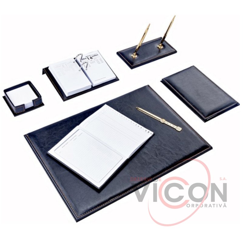 Set de birou din 7 articole, negru, piele ecologica BR-0700