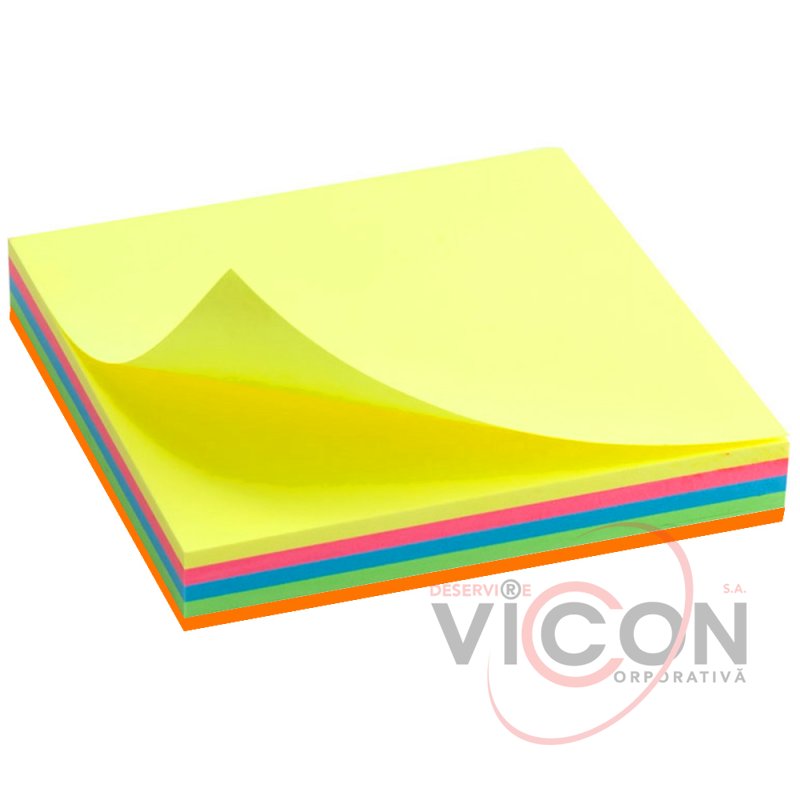 Стикеры для заметок с липким слоем, 75 x 75 mm, 100 листиков, 5 неоновых цвета, SchoolOffice