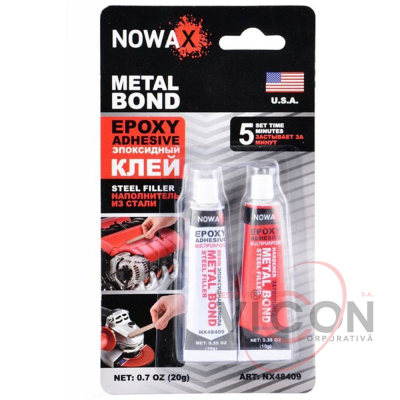 Эпоксидный клей 20g. двухкомпонентный NOWAX (серый для металла)