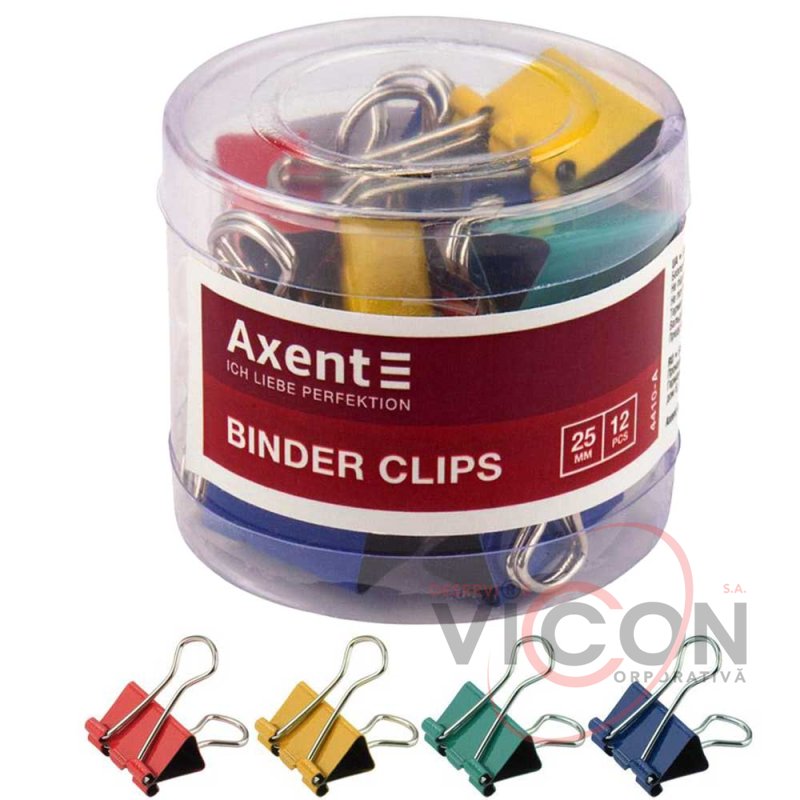 Binder Axent 4410-A, 25 mm, 12 bucati, culori asortate