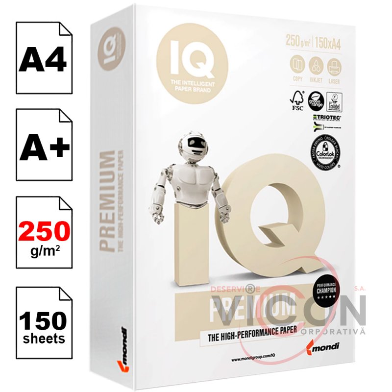 Бумага А4, IQ PREMIUM, 150 листов, 250 гр/м2, Класс A+