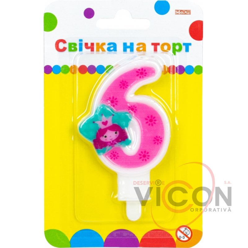 Свечка-Цифра 6 MAXI Принцесса 7,62см