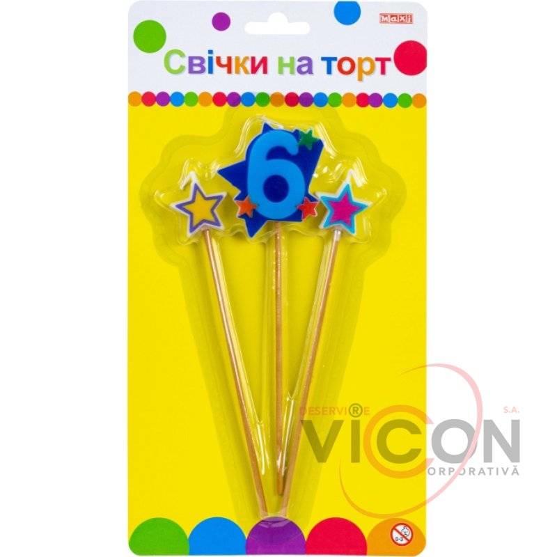 Свечка-Цифра 6 MAXI Звезда (3шт) 4,5см