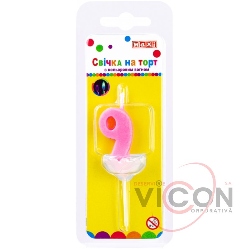 Свечка-Цифра 9 MAXI (двойная) 20х8х40мм, двухсторонняя, с цветным огнем