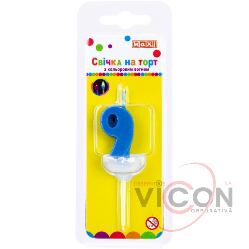 Свечка-Цифра 9 MAXI (двойная) 20х8х40мм, двухсторонняя, с цветным огнем