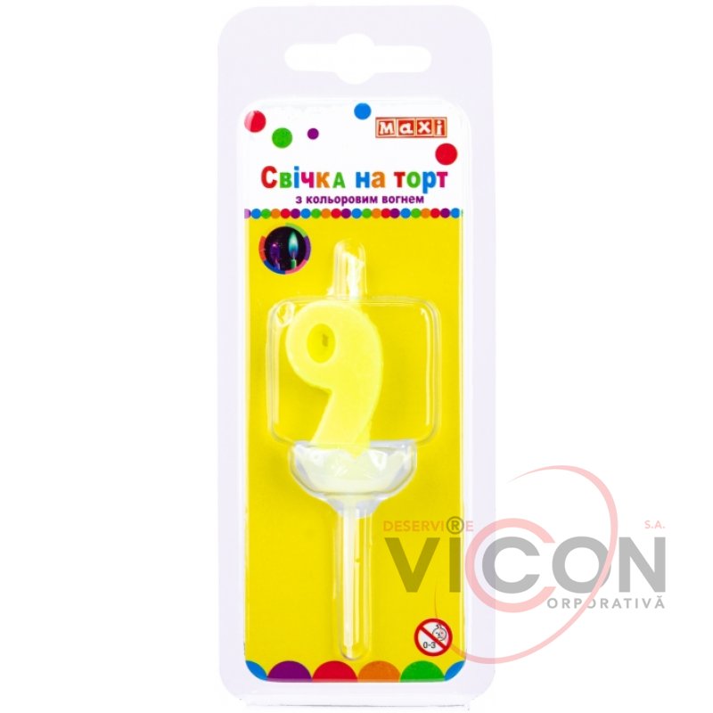 Свечка-Цифра 9 MAXI (двойная) 20х8х40мм, двухсторонняя, с цветным огнем
