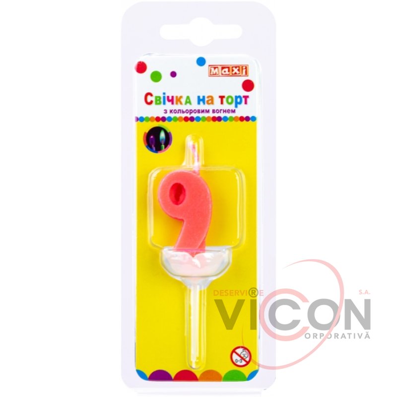 Свечка-Цифра 9 MAXI (двойная) 20х8х40мм, двухсторонняя, с цветным огнем