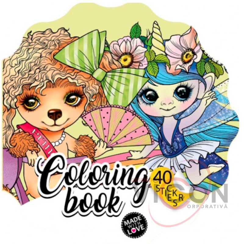Фигурная раскраска с наклейками, 200х200 мм, 4+2 листа, Coloring book