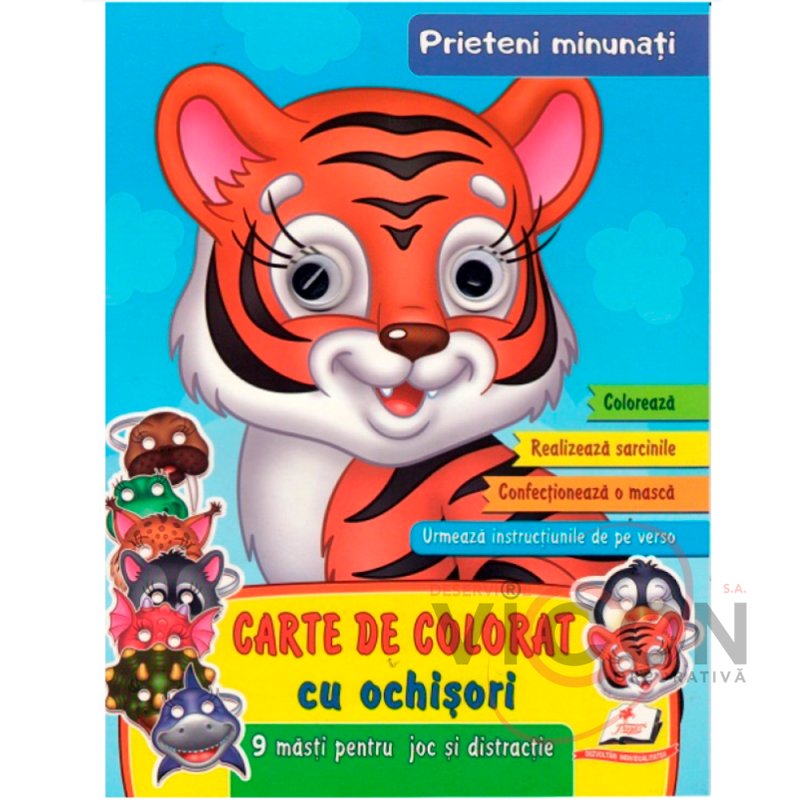 Carte de colorat cu ochisori. Prieteni dragi. 9 masti  