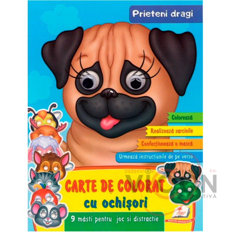 Carte de colorat cu ochisori. Prieteni dragi. 9 masti  