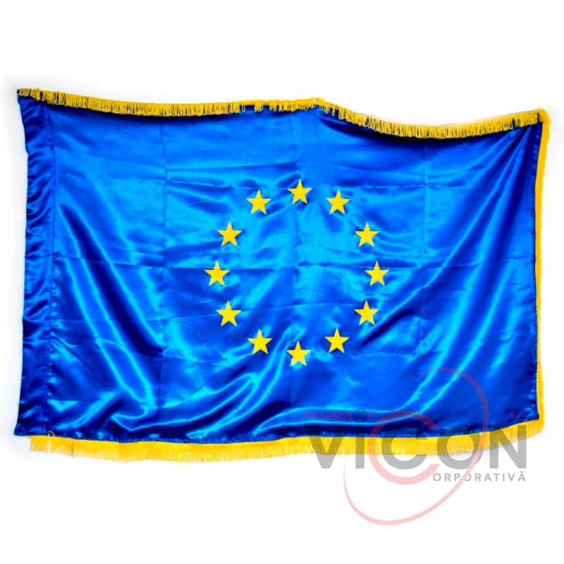 Drapelul ceremonial Uniunea Europena 100x200 cm, cu franjuri scurte (satin 160 g/m2)