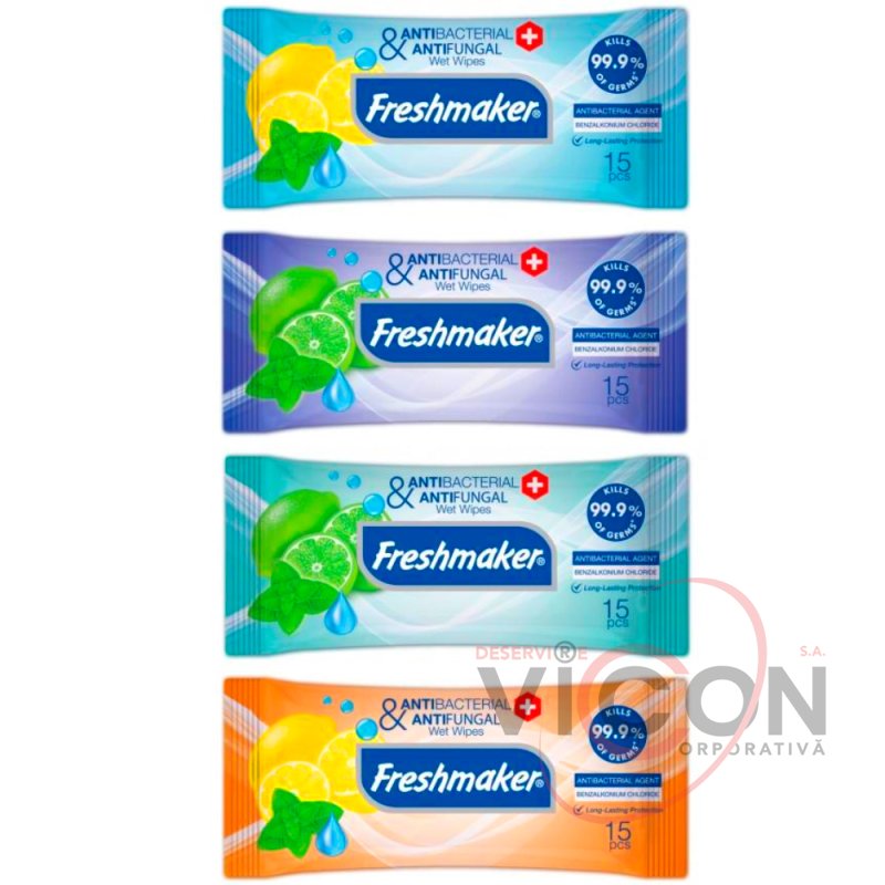 Șervețele umede antibacteriale Freshmaker, 15 buc./pac