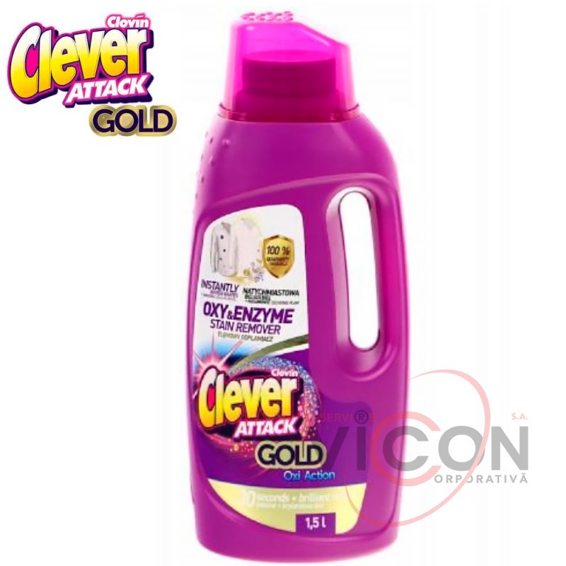 Пятновыводитель кислородный жидкий CLEVER 1,5 л. ATTACK