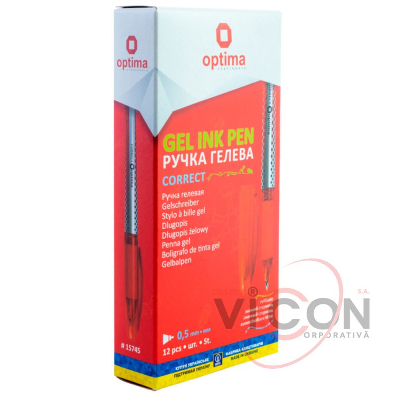 SCRIE-ȘTERGE Pix cu gel, OPTIMA, 0,5 mm, scrie roșu