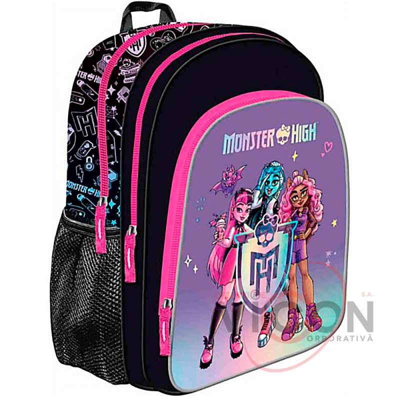 Ghiozdan St.Majewski Monster High, 38cm, 3 compartimente, negru cu mov, B6 / 661389