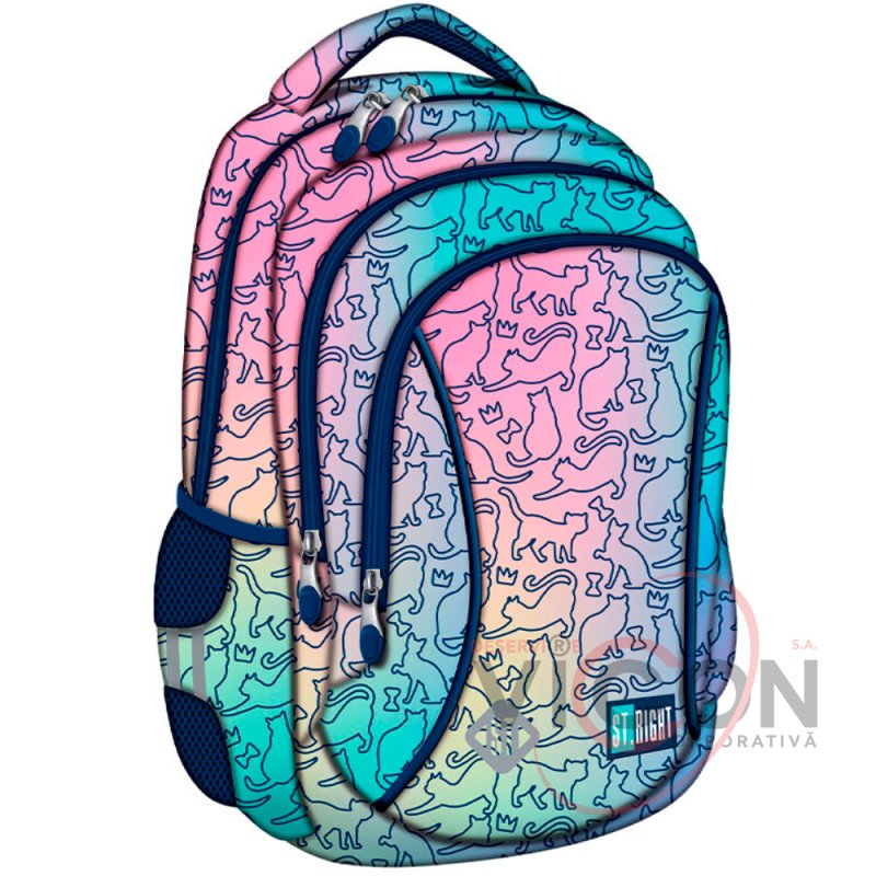 Ghiozdan, Impermeabil, Colectia St.Right - Ombre Cats BP26, 39x27x17cm