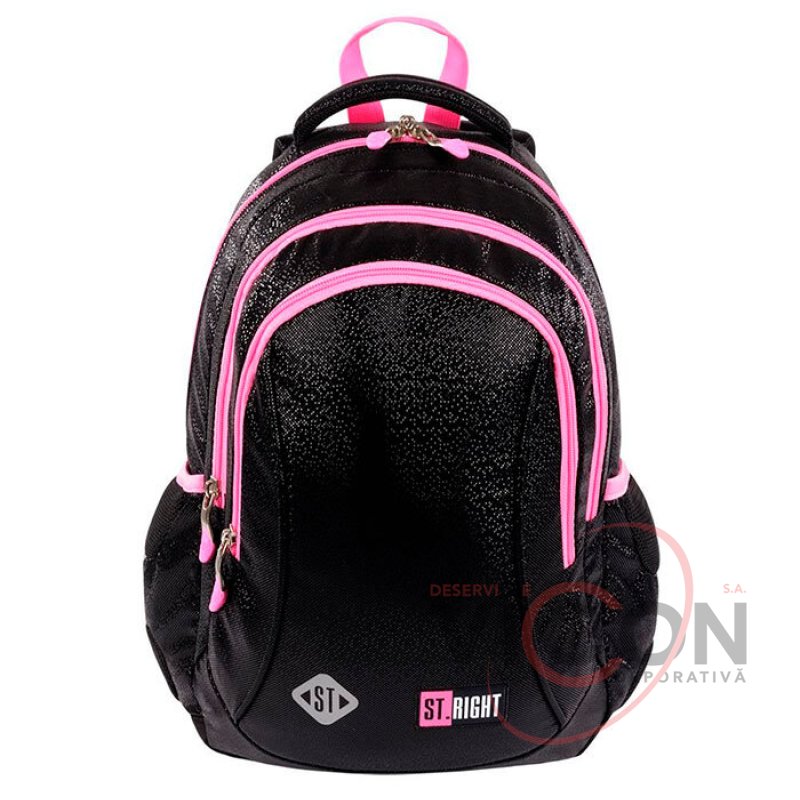 Ghiozdan Prescolari, Ergonomic, Impermeabil, Colectia St.Right - Black Glitter BP26, 39x27x17cm