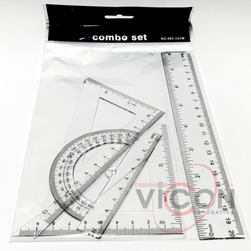 Set de desen (riglă 20 cm,+2 triunghiuri+1 raportor) 002-20