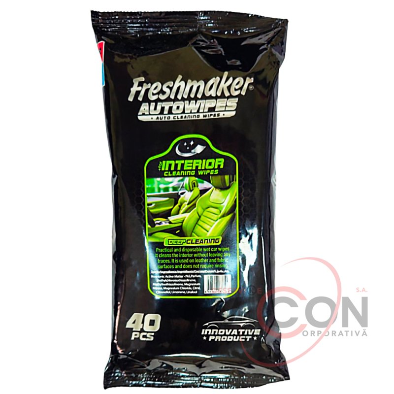 Влажные салфетки для уборки салона авто Freshmaker зеленые (для обивки салона) 40 шт