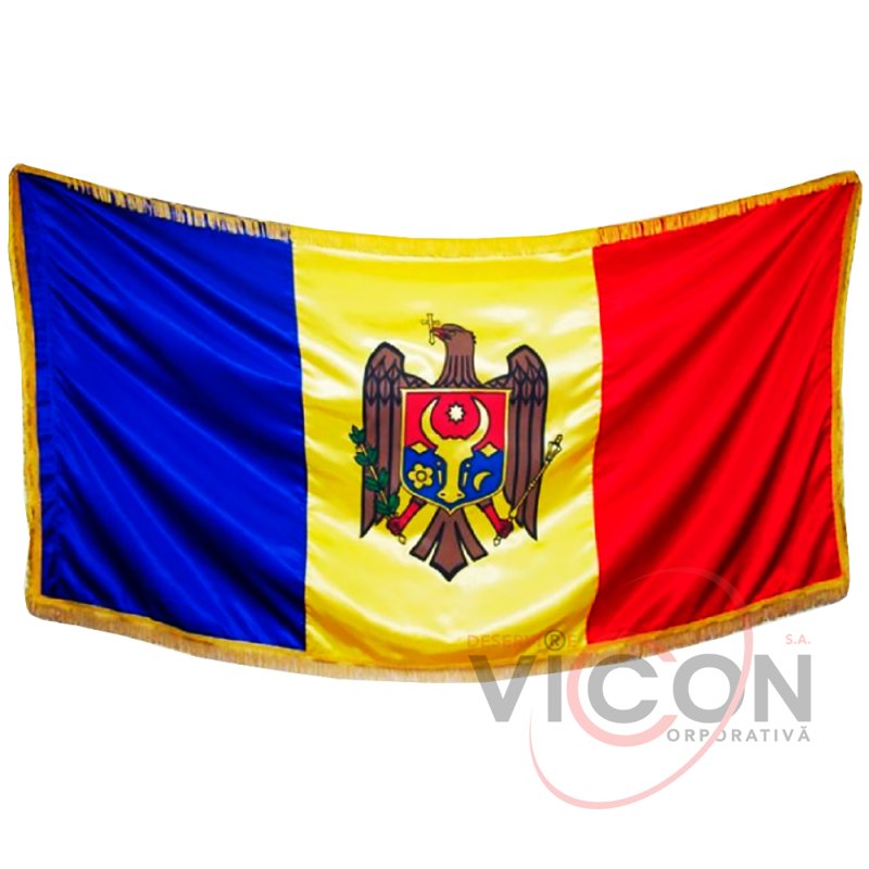 Drapel ceremonial al Moldovei 100x200cm, cu franjuri scurte (satin 160 g)
