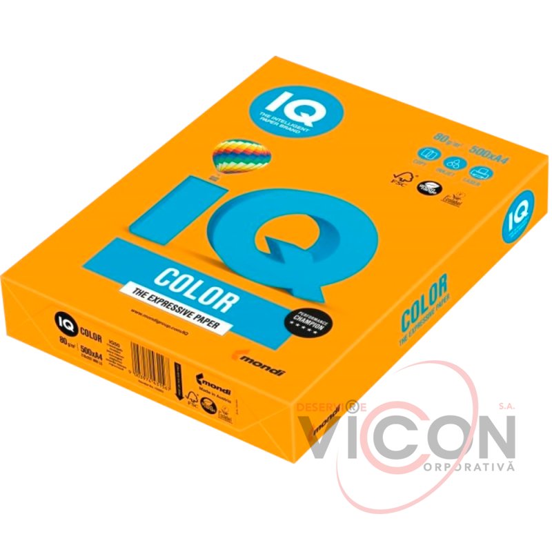 Бумага цветная интенсив IQ color, А4, 80 г/м2, 500 л., интенсив, мандарин