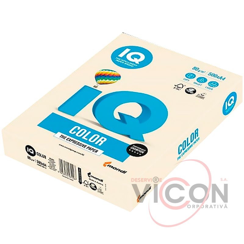 Бумага цветная IQ color, А4, 80 г/м2, 500 л., пастель, слоновая кость
