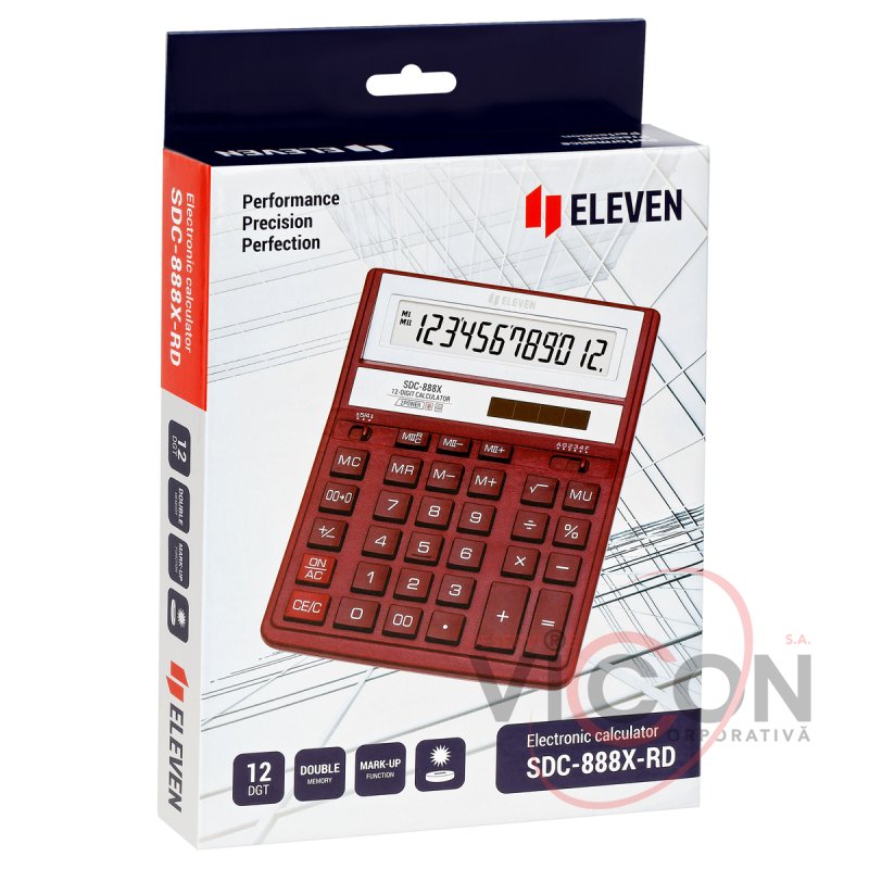 Калькулятор Eleven SDC-888X-RD, 12 разрядов, красный 