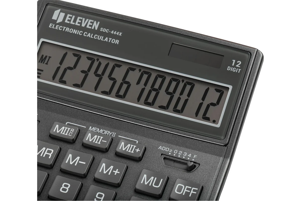 Калькулятор настольный Eleven SDC-444X-GR, 12 разрядов, двойное питание, 155х204х33 мм, cерый