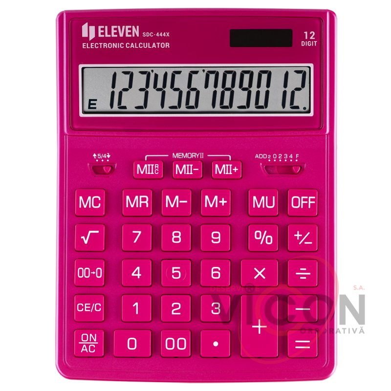 Калькулятор настольный Eleven SDC-444X-PK, 12 разрядов, двойное питание, 155×204×33мм, розовый