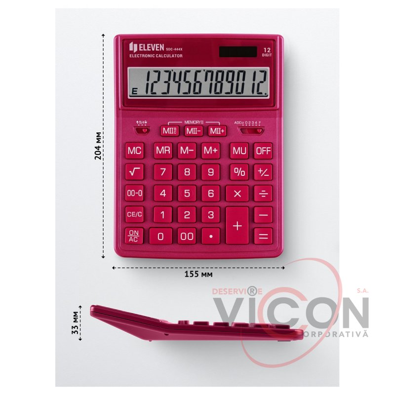 Калькулятор настольный Eleven SDC-444X-PK, 12 разрядов, двойное питание, 155×204×33мм, розовый