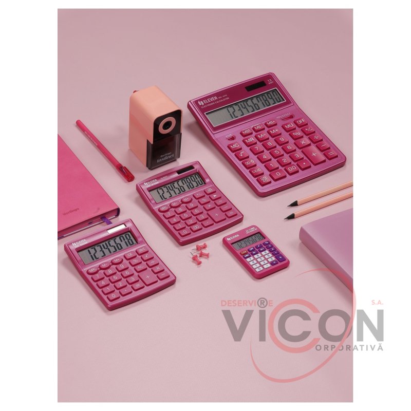 Калькулятор настольный Eleven SDC-444X-PK, 12 разрядов, двойное питание, 155×204×33мм, розовый