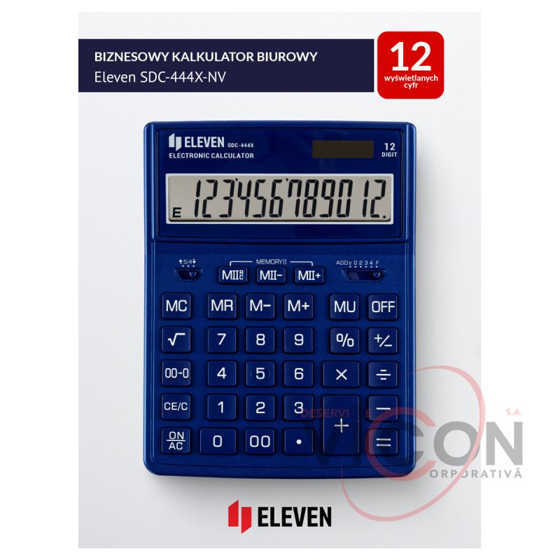 Calculator de birou Eleven, SDC-444X-NV, 12 cifre, 204mm*155mm*33mm, albastru închis, alimentare dublă