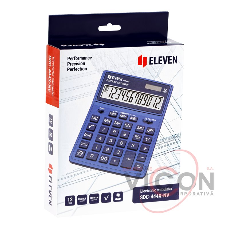 Calculator de birou Eleven, SDC-444X-NV, 12 cifre, 204mm*155mm*33mm, albastru închis, alimentare dublă