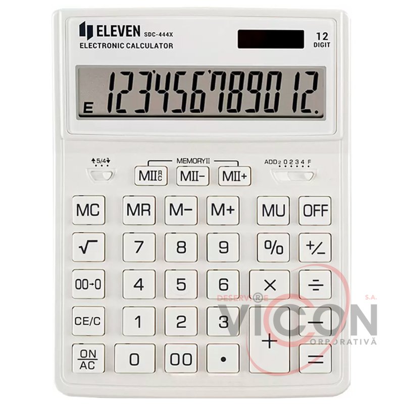 Калькулятор настольный Eleven SDC-444X-WH, 12 разрядов, двойное питание, 155×204×33мм, белый