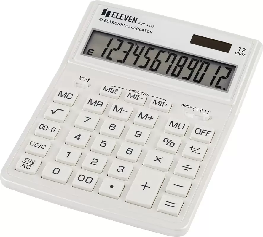 Калькулятор настольный Eleven SDC-444X-WH, 12 разрядов, двойное питание, 155×204×33мм, белый