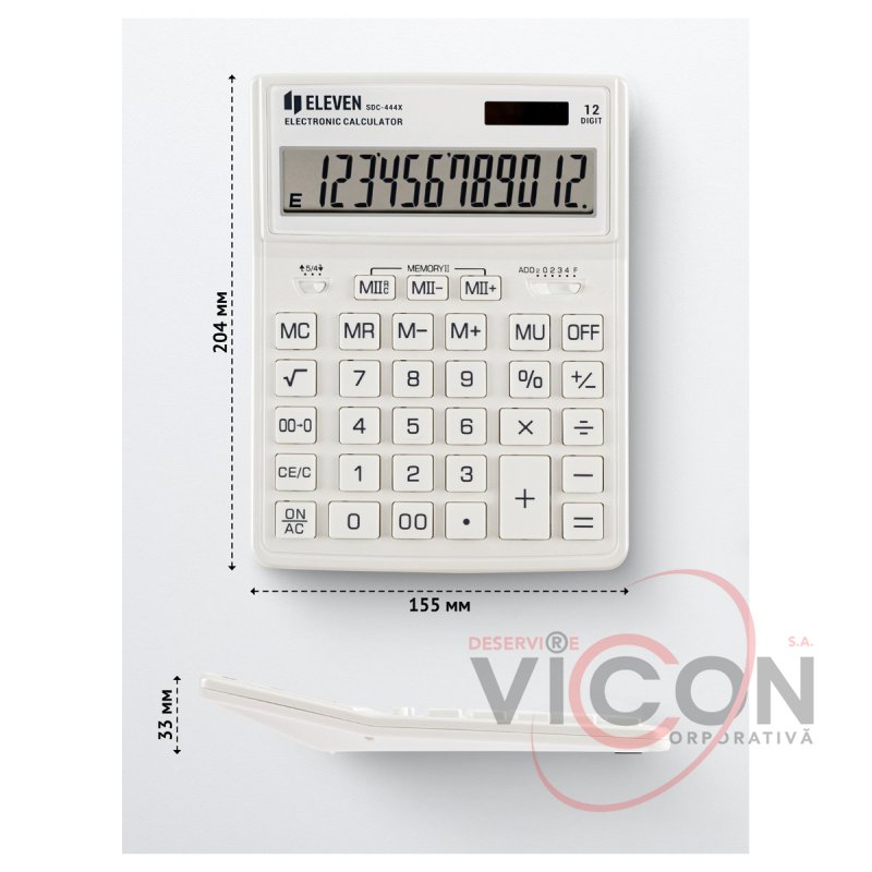 Калькулятор настольный Eleven SDC-444X-WH, 12 разрядов, двойное питание, 155×204×33мм, белый