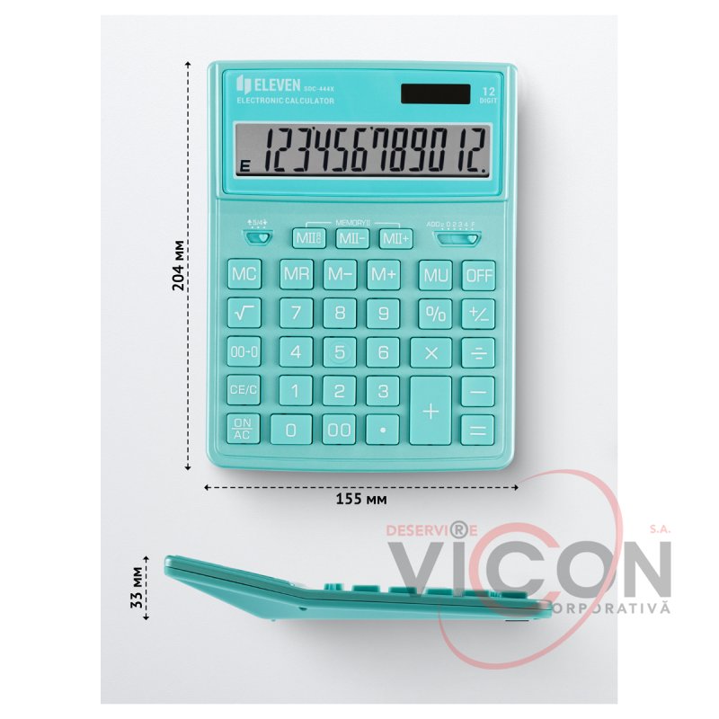 Calculator Eleven SDC-444X-GN, 12 cifre, dual power, 155×204×33mm, turcoaz