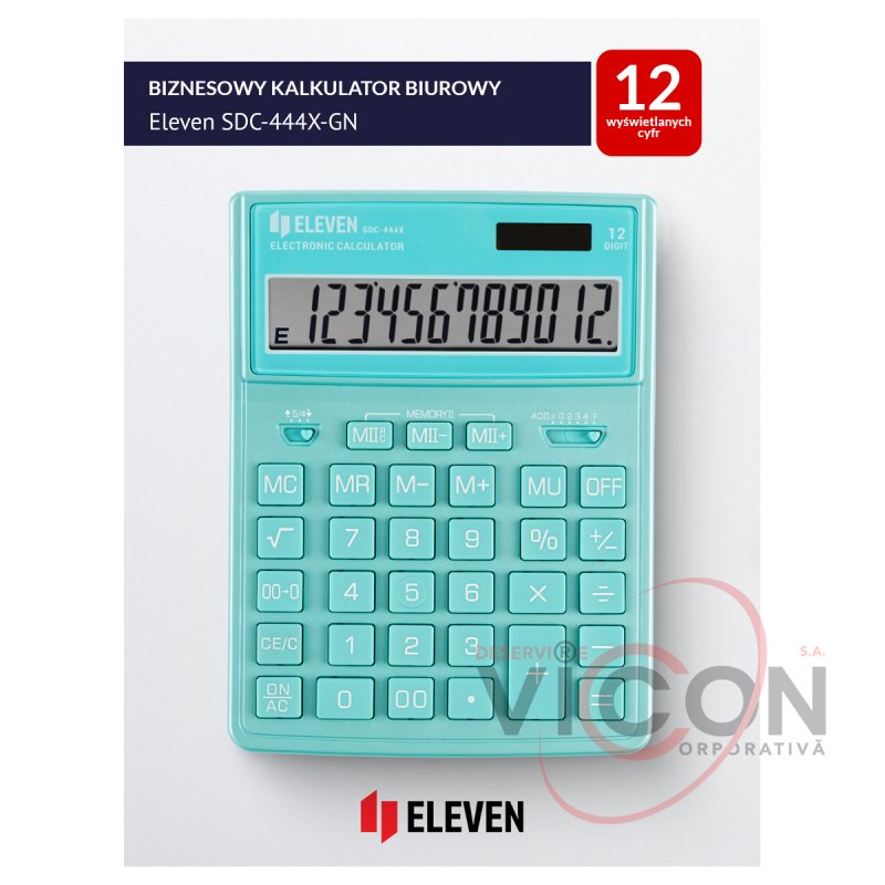 Calculator Eleven SDC-444X-GN, 12 cifre, dual power, 155×204×33mm, turcoaz