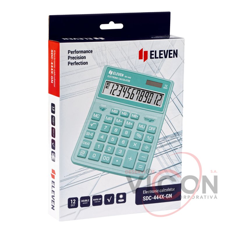 Calculator Eleven SDC-444X-GN, 12 cifre, dual power, 155×204×33mm, turcoaz