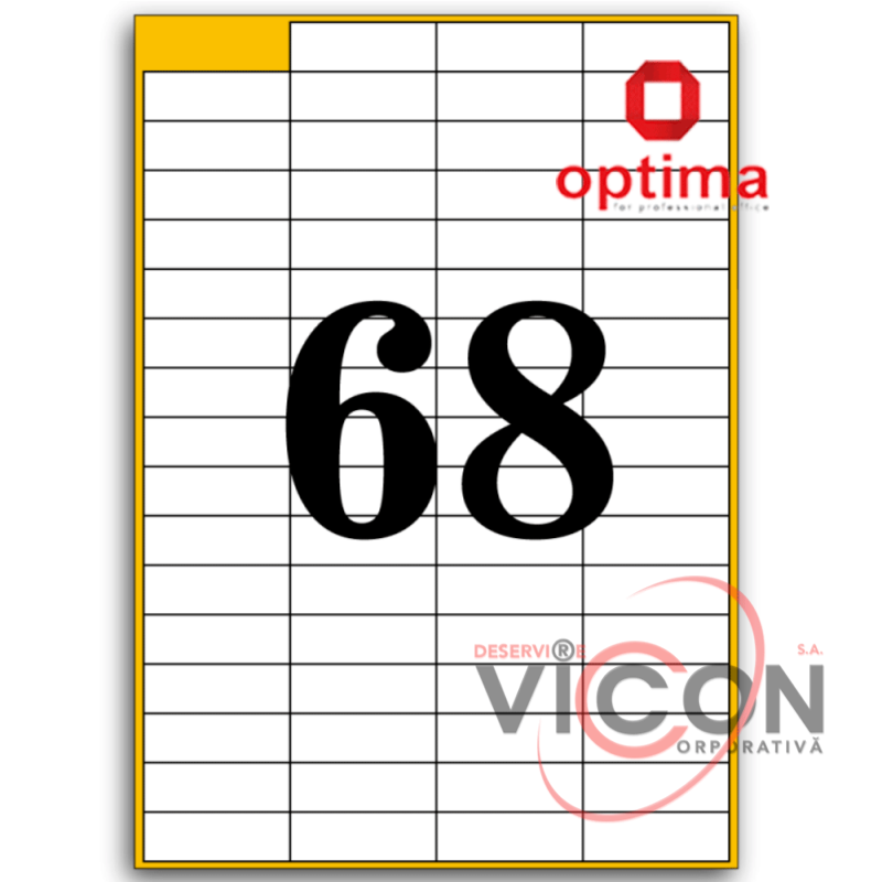 Этикетки самоклеящиеся белые, 68 на листе. Размеры: 48 x 16,6 mm, OPTIMA