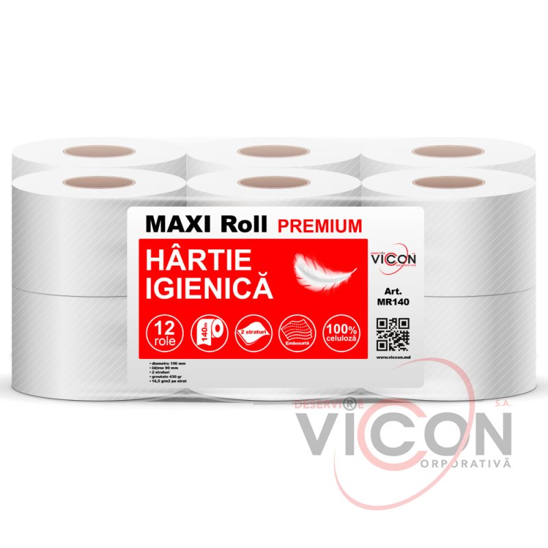 Туалетная бумага Premium Maxi Roll, 2 слоя, 140 м (большая намотка)