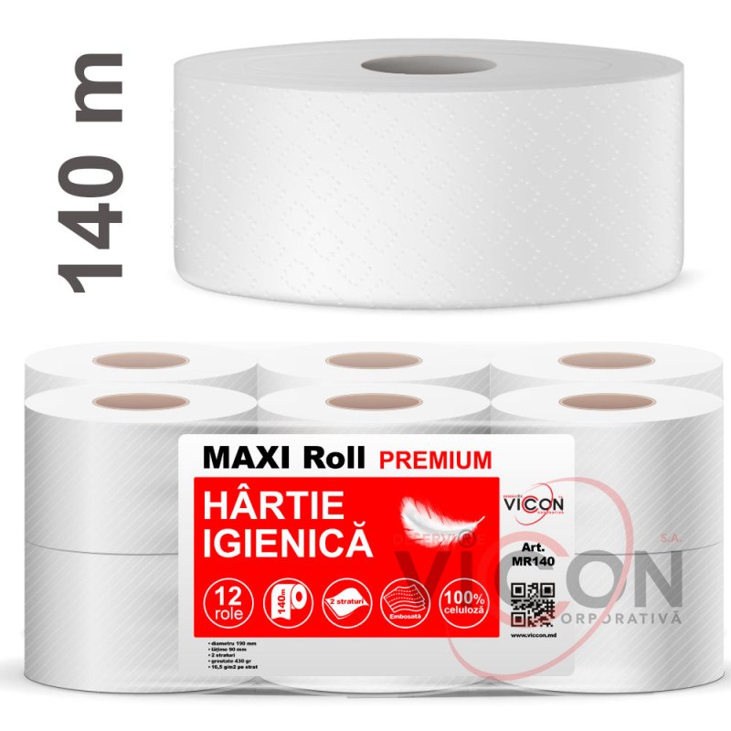 Туалетная бумага Premium Maxi Roll, 2 слоя, 140 м (большая намотка)