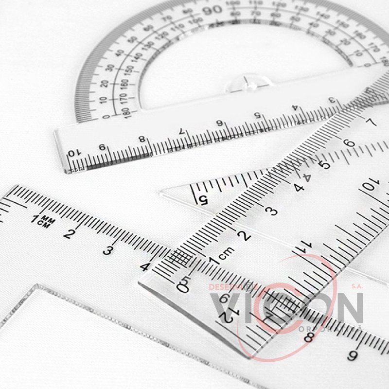 Set: riglă 20 cm, 2 unghiuri, raportor, plastic transparent, REF:180436