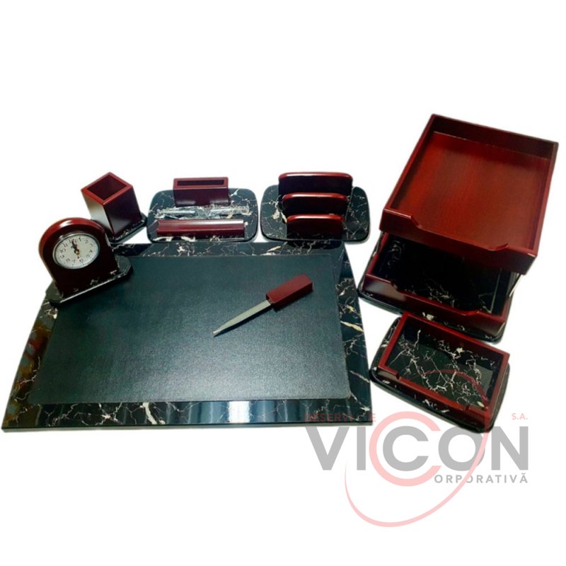 Set de birou Premium, 8 articole, lemn, marmura, BS398