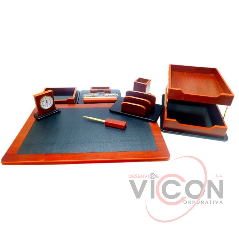 Set de birou Premium, 8 articole, lemn maro