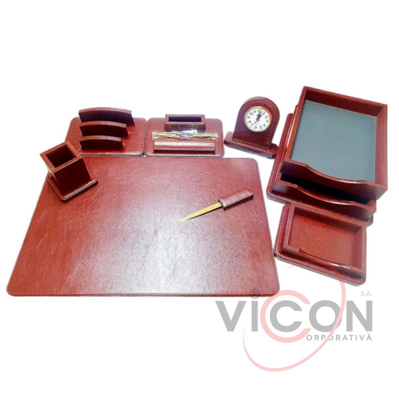 Set de birou Premium, 8 articole, piele eco maro, PU108