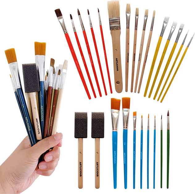 Set de 25 de pensule de artă Conda pentru ulei, acuarelă, guașă și vopsea acrilică