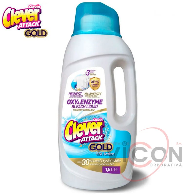 Отбеливатель жидкий кислородный CLEVER 1,5L ATTACK