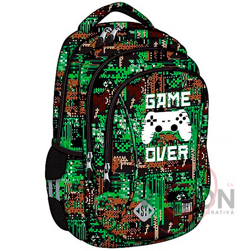 Ghiozdan Prescolari, St.Right, 3 Compartimente, Impermeabil, Game Over, 39x27x17cm